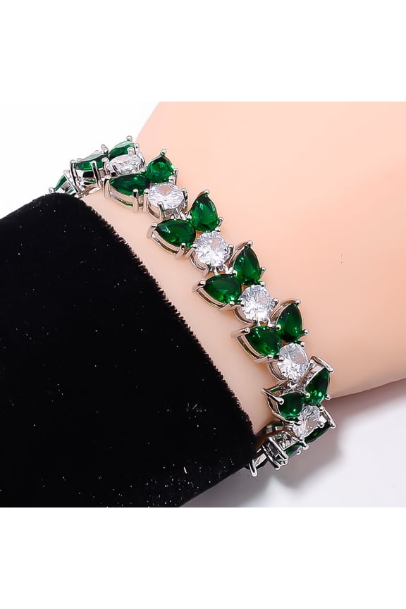 Chrome Diopside, CZ 925 Sterling Silver Adjustable Bracelet 7-8" B132535
