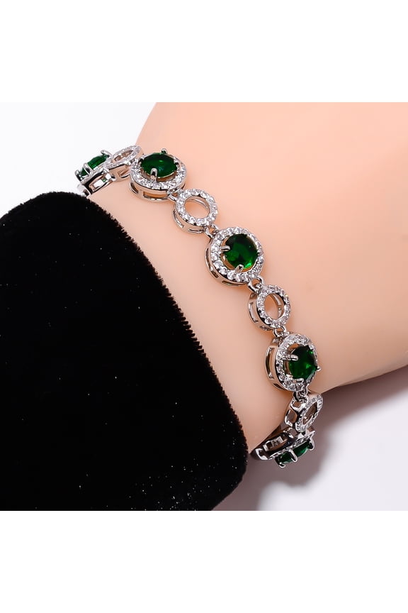 Chrome Diopside, CZ 925 Sterling Silver Adjustable Bracelet 7-8" B14072