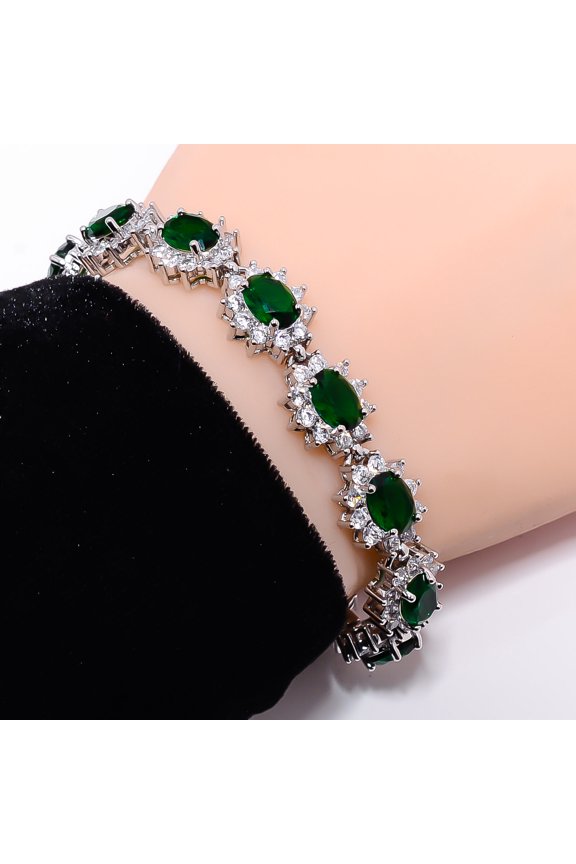 Chrome Diopside, CZ 925 Sterling Silver Adjustable Bracelet 7-8" B141255