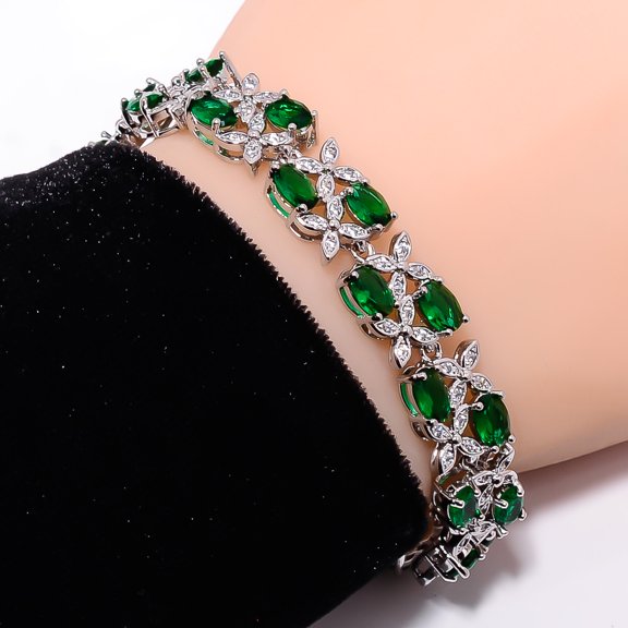 Chrome Diopside, CZ 925 Sterling Silver Adjustable Bracelet 7-8" B14163