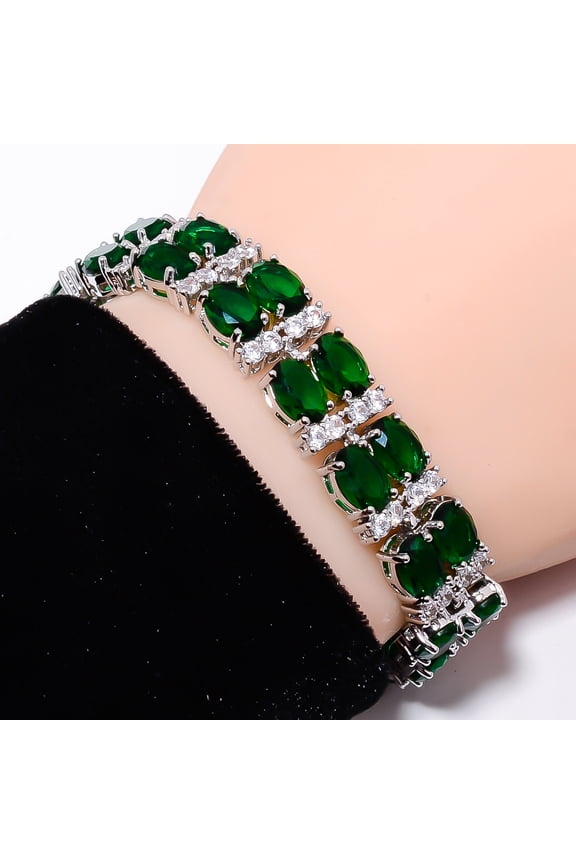 Chrome Diopside, CZ 925 Sterling Silver Adjustable Bracelet 7-8" B142311