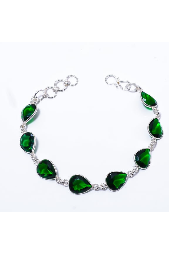 Chrome Diopside Gemstone 925 Sterling Silver Adjustable Bracelet 7.99" B28
