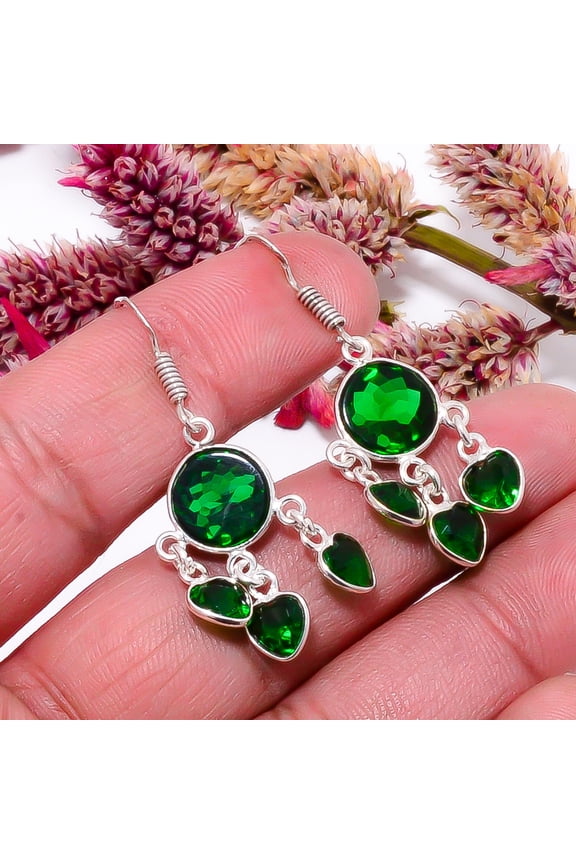Chrome Diopside Gemstone 925 Sterling Silver Handmade Earring 1.56" E38