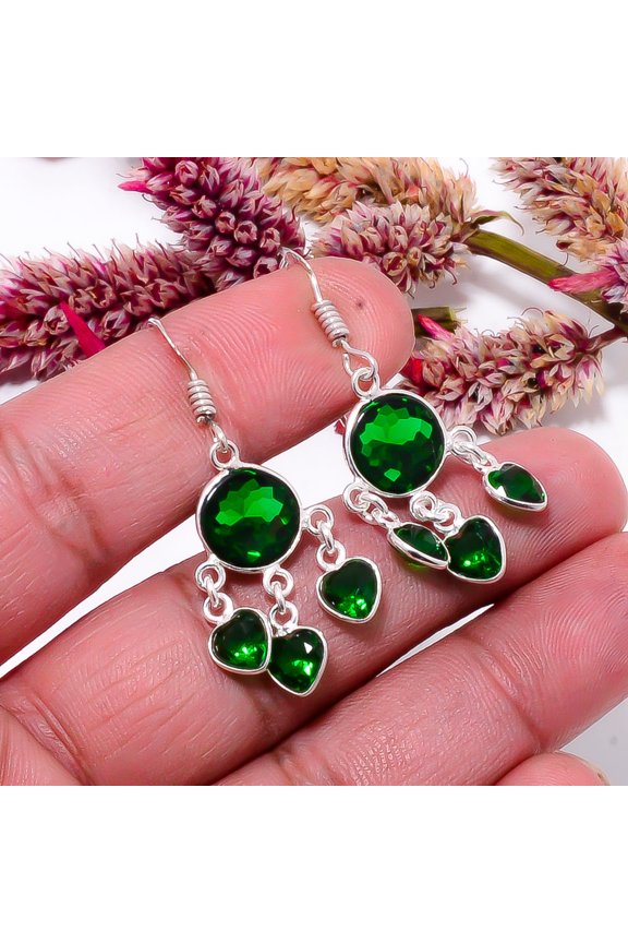 Chrome Diopside Gemstone 925 Sterling Silver Handmade Earring 1.56" E40