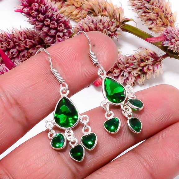 Chrome Diopside Gemstone 925 Sterling Silver Handmade Earring 1.64" E32