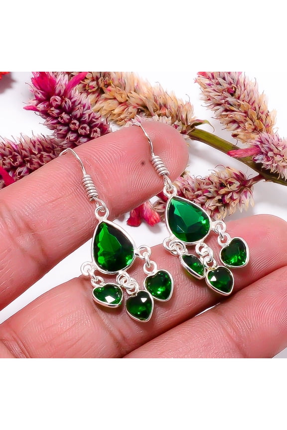 Chrome Diopside Gemstone 925 Sterling Silver Handmade Earring 1.64" E36