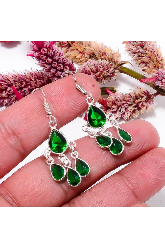 Chrome Diopside Gemstone 925 Sterling Silver Handmade Earring 1.68" E43