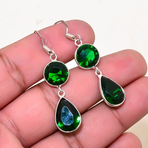 Chrome Diopside Gemstone 925 Sterling Silver Handmade Earring 1.87" E193