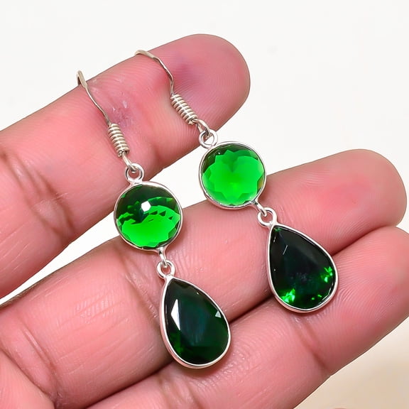 Chrome Diopside Gemstone 925 Sterling Silver Handmade Earring 1.95" E191