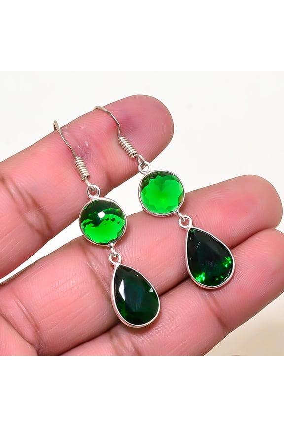 Chrome Diopside Gemstone 925 Sterling Silver Handmade Earring 1.95" E191