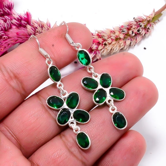 Chrome Diopside Gemstone 925 Sterling Silver Handmade Earring 2.22" E147