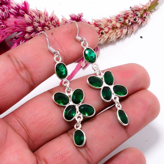 Chrome Diopside Gemstone 925 Sterling Silver Handmade Earring 2.22" E149
