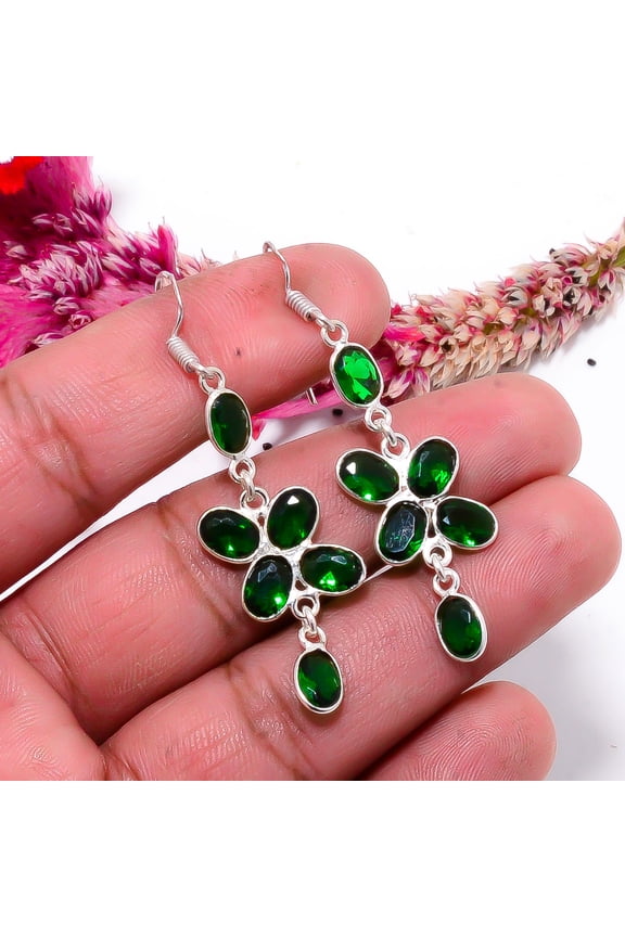 Chrome Diopside Gemstone 925 Sterling Silver Handmade Earring 2.22" E150