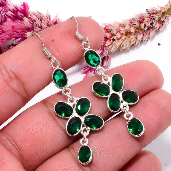 Chrome Diopside Gemstone 925 Sterling Silver Handmade Earring 2.22" E151