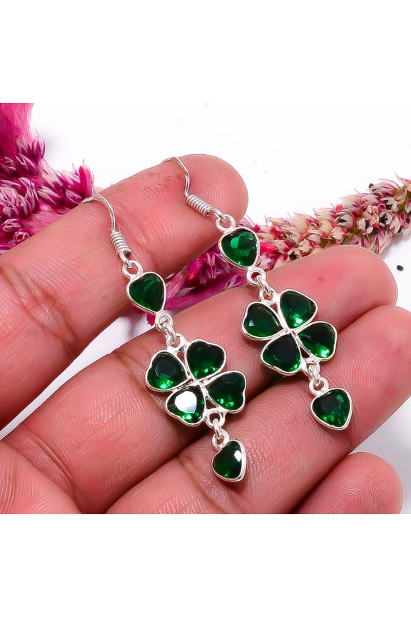 Chrome Diopside Gemstone 925 Sterling Silver Handmade Earring 2.22" E156