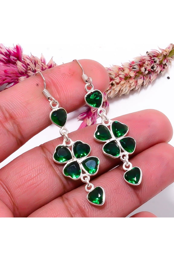 Chrome Diopside Gemstone 925 Sterling Silver Handmade Earring 2.22" E159