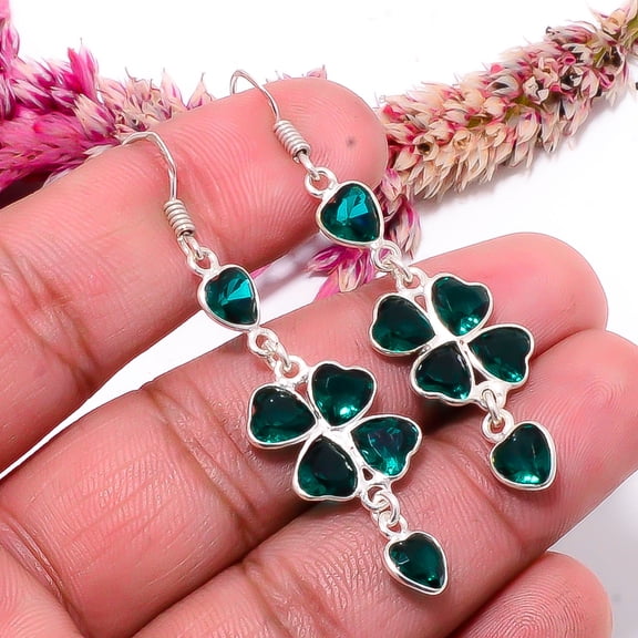 Chrome Diopside Gemstone 925 Sterling Silver Handmade Earring 2.26" E284