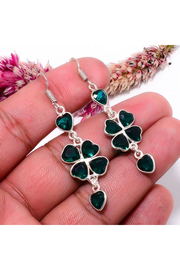 Chrome Diopside Gemstone 925 Sterling Silver Handmade Earring 2.26" E285