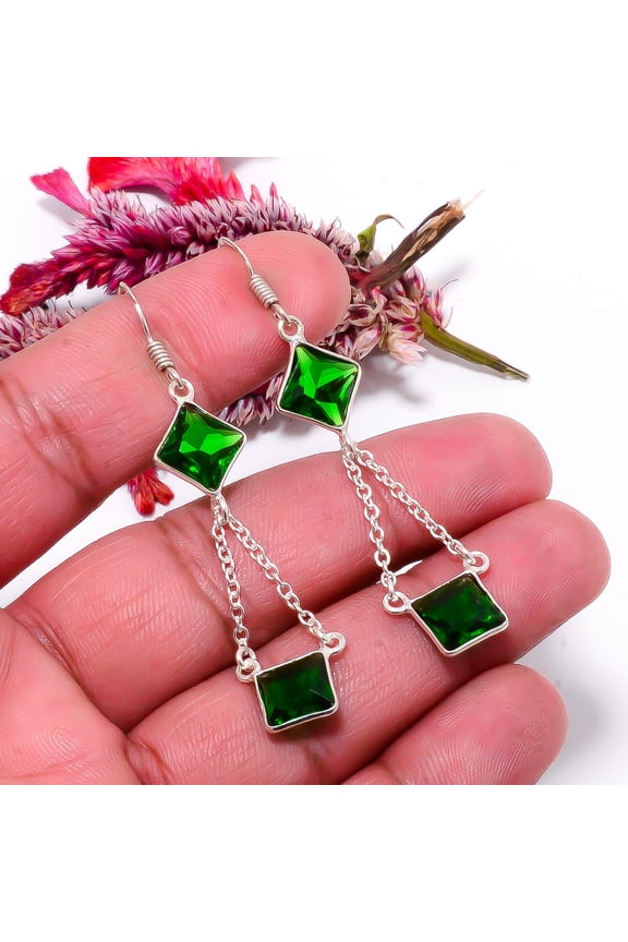 Chrome Diopside Gemstone 925 Sterling Silver Handmade Earring 2.38" E35