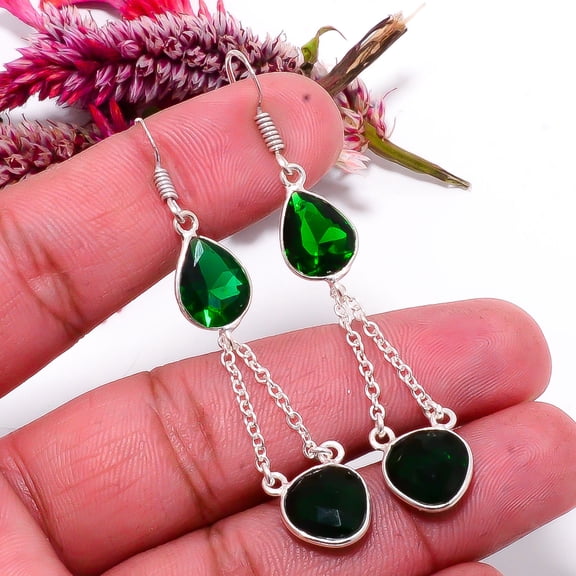Chrome Diopside Gemstone 925 Sterling Silver Handmade Earring 2.42" E12