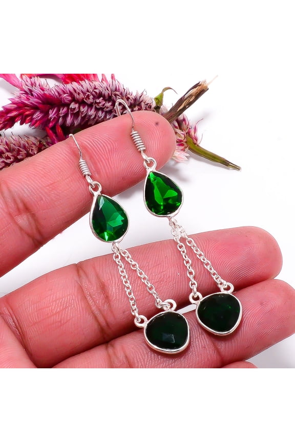 Chrome Diopside Gemstone 925 Sterling Silver Handmade Earring 2.42" E12