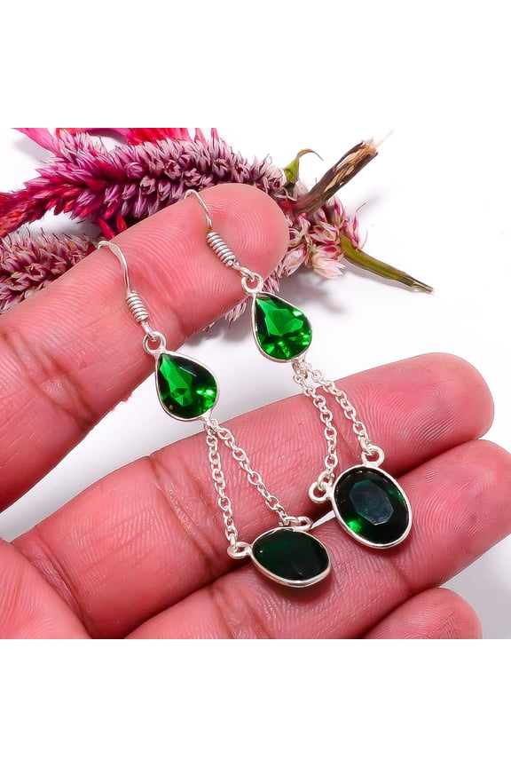 Chrome Diopside Gemstone 925 Sterling Silver Handmade Earring 2.46" E2
