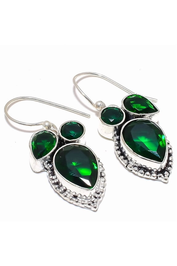 Chrome Diopside Gemstone 925 Sterling Silver Jewelry Earring 1.6" S2617, Handmade Jewelry, Dangle Earring