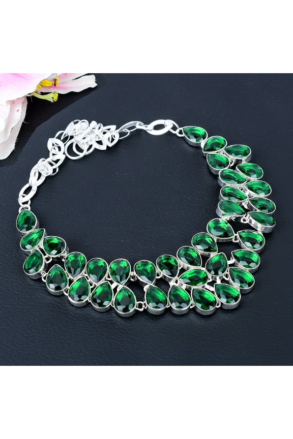 Chrome Diopside Gemstone Handmade 925 Sterling Silver Jewelry Necklace 18"