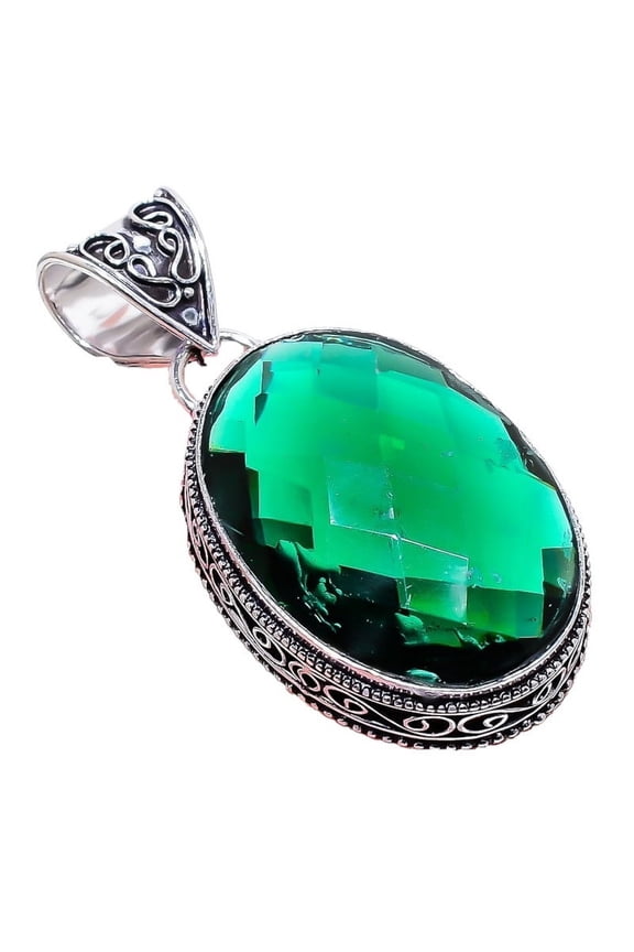 Chrome Diopside Gemstone Handmade 925 Sterling Silver Jewelry Pendant 2.17" AH-752