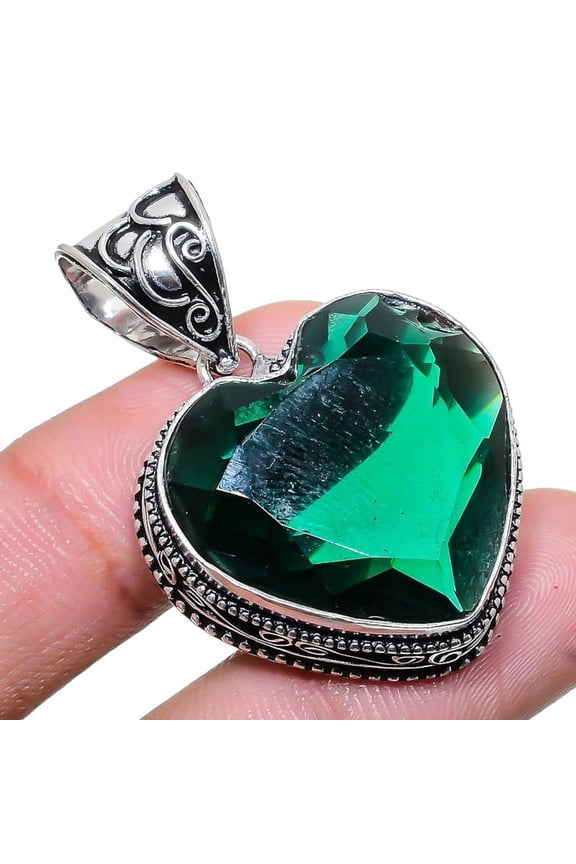 Chrome Diopside Gemstone Handmade 925 Sterling Silver Jewelry Pendant 2.17" AH-791