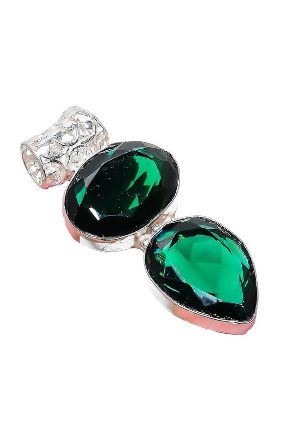 Chrome Diopside Gemstone Handmade 925 Sterling Silver Jewelry Pendant 2.17" AH-930