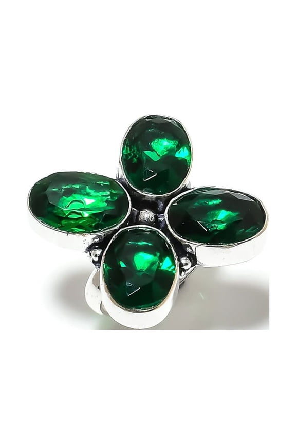 Chrome Diopside Gemstone Handmade 925 Sterling Silver Jewelry Ring Size 7