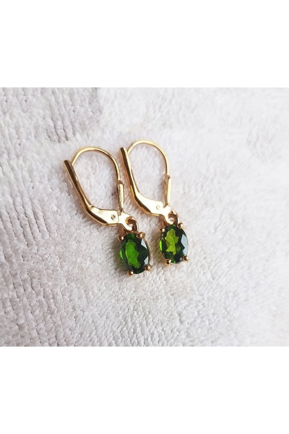 Chrome Diopside Lever Back Earring, Oval Shape Art deco Diopside Earring, Silver 925 Earring, Green Diopside Woman Stud, Gift For her, Statement Earring