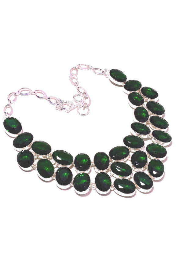 Chrome Diopside Oval Shape Gemstone Ethnic Gifted Necklace Jewelry 18" SA 2829