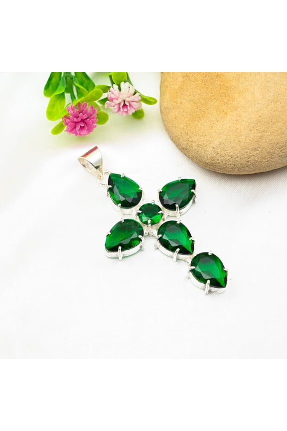 Chrome Diopside Pendant 925 Sterling Silver Polished Pendant Chrome Diopside Gemstone Pendant Chrome Diopside Jewelry Cross Pendant Birthday Gifts