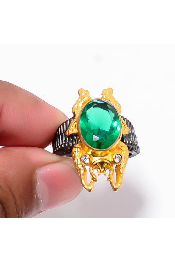 Chrome Diopside & White Topaz 925 Sterling Silver Frog Ring S.8 R87511, Christmas Gift