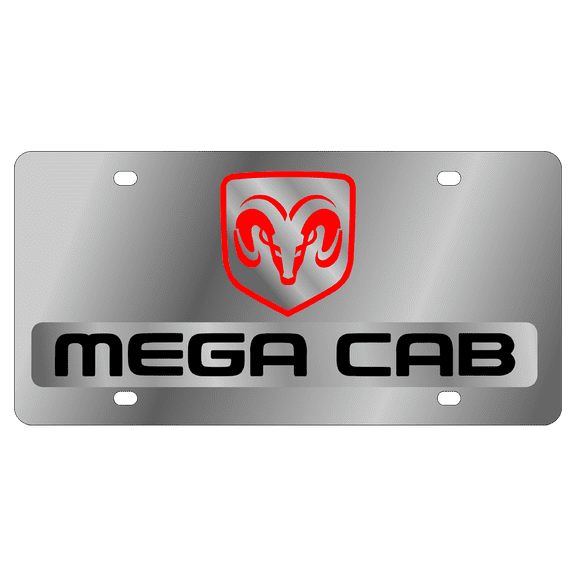 Chrome Dodge Mega Cab Mirror Fill Emblem Premium Steel License Plate 3D Logo