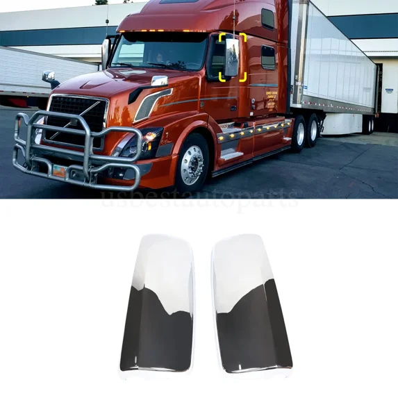 Chrome Door Mirror Cover Driver-Passenger Side/ Set for Volvo VNL Trucks 08-2019