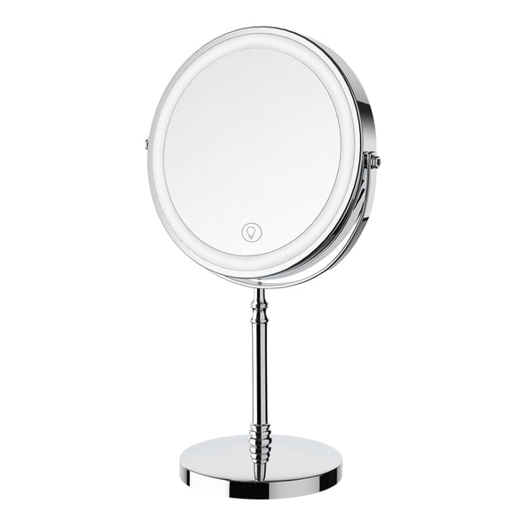 Chrome Double-sided Magnifying Vanity Face Mirror with 3 Color Lights