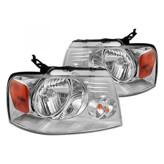 Chrome Driver & Passenger Amber Crystal Headlights for 2004-2008 Ford F150