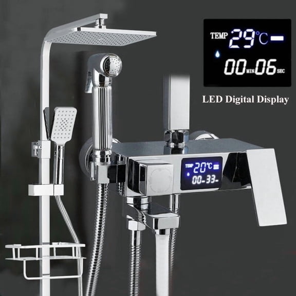 Chrome Exposed Shower Faucet System Thermostatic 10inch Rainfall Shower Fixture