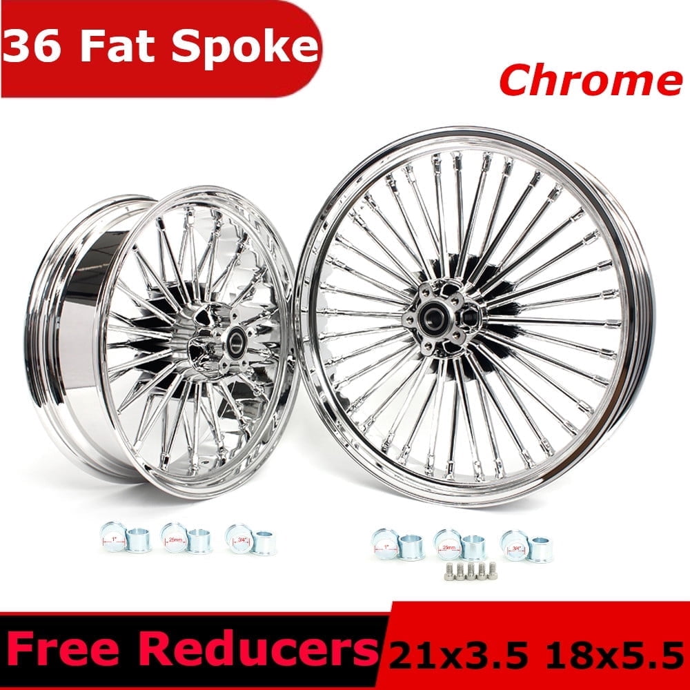 Chrome Fat Spoke Wheels Rims 21x3.5 18x5.5 for Harley Dyna Wide Glide ...