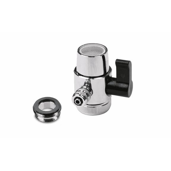 Chrome Faucet Diverter Valve (Includes adapter ring) Reverse Osmosis/Water Filters 1/4"- For Both Female & Male Faucets