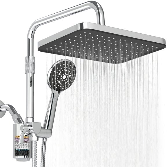 Chrome Filtered Handheld Rain Shower Head with 12 Inch Adjustable Extension Arm