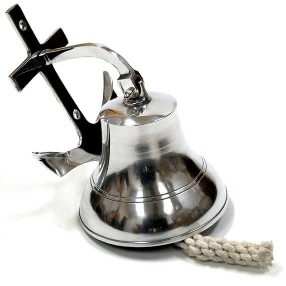 Chrome Finish Aluminum Wall Anchor Ship Bell with Rope, 6.5"
