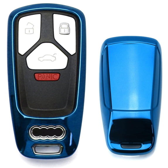 Chrome Finish Blue TPU Key Fob Protective Cover Case For 2017-up Audi A4 A5 Q7, 2016-up Audi TT 3-Button Smart Key