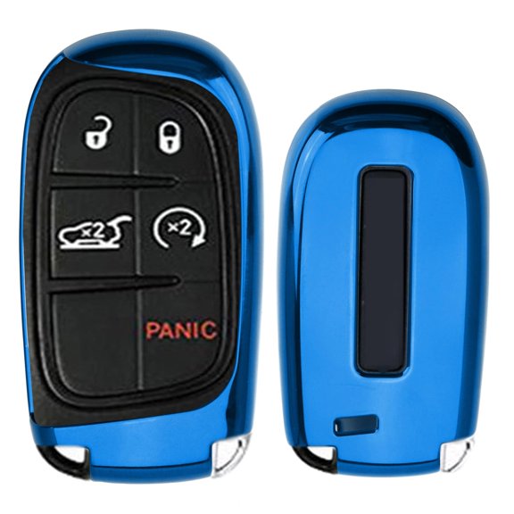 Chrome Finish Blue TPU Key Fob Protective Cover Case For Charger Challenger Dart Durango Journey, Grand Cherokee, Renegade, 200 300, etc