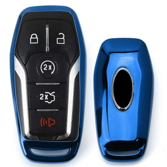 Chrome Finish Blue TPU Key Fob Protective Cover Case For Ford or Lincoln 4/5-Button Keyless Intelligent Access Key
