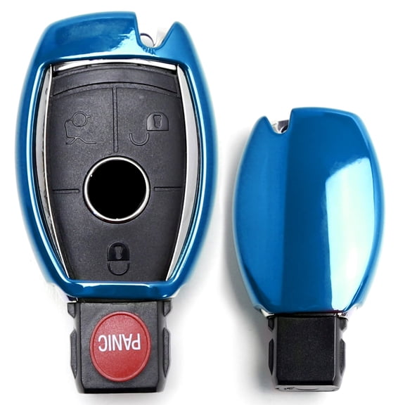 Chrome Finish Blue TPU Key Fob Protective Cover Case For Mercedes Benz C E S M CLA CLS CLK GLK GLA GLC GLE GL SL Class, etc Remote Key