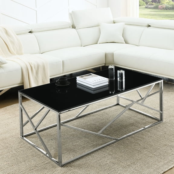Chrome Finish Look / Living Room Setting / Rectangular Accent Piece